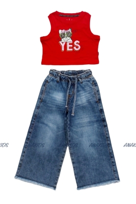 Quần Jeans Dài Lai Xô Cột Nơ Lưng 