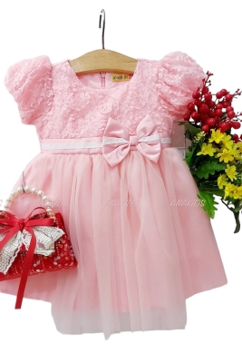 Đầm Voan Tay Phồng Bèo 1 Nơ 