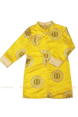 ÁO DÀI TRAI GẤM BÔNG VIỀN CONG