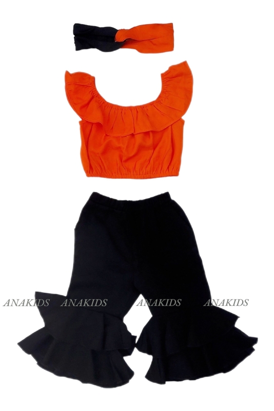 Bộ Áo Rớt Vai + Quần 2 Bèo + Băng Đô