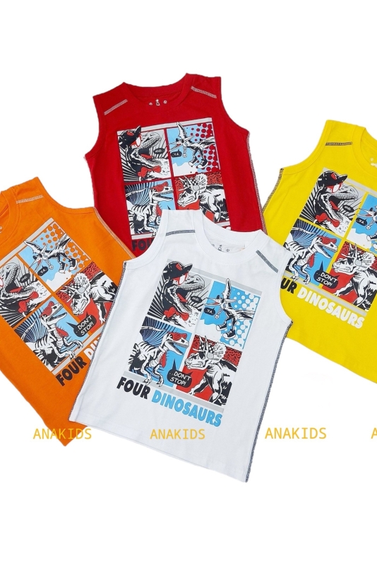Áo Thun Sát Nách In 4 Khủng Long Fours Dino Saurs