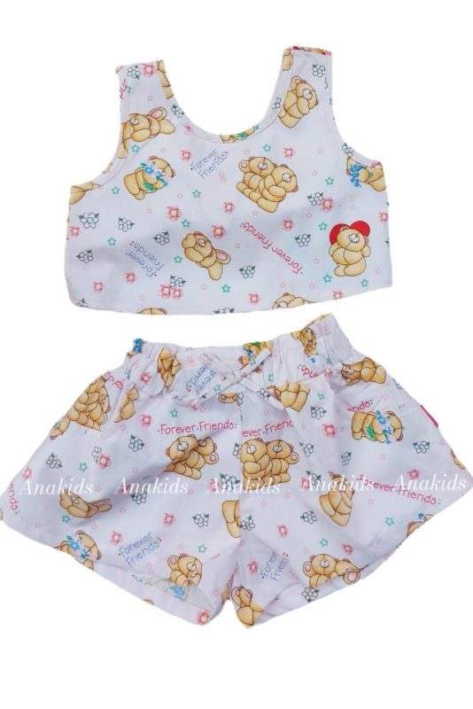Bộ Kate Quẩn Đùi Áo Nơ Sau Bông Cánh Cam + Gấu