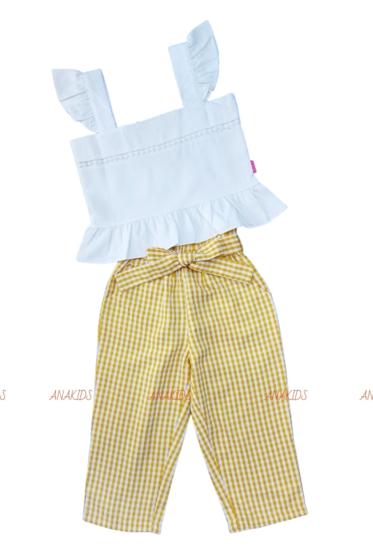 Bộ Áo 2 Dây Tiên Ren Giữa + Quần Dài Caro Cột Nơ 