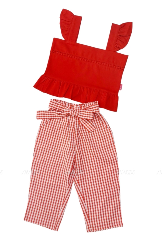 Bộ Áo 2 Dây Tiên Ren Giữa + Quần Dài Caro Cột Nơ 