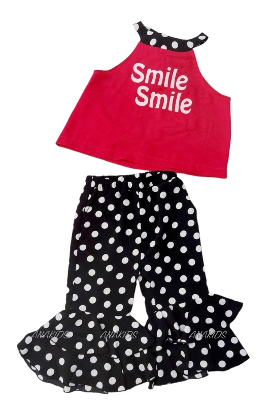 Bộ Sát Nách Smile Quần Loe Chấm Bi 