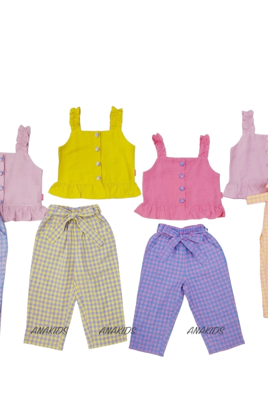 Bộ Sát Nách 4 Nút + Quần Caro Cột Nơ Phía Trước