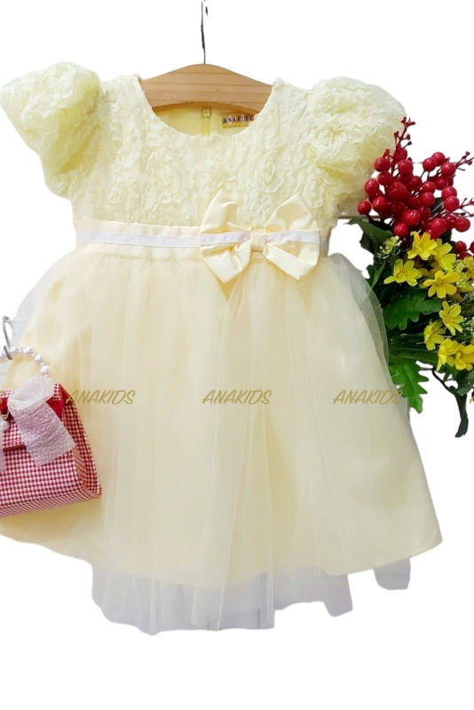 Đầm Voan Tay Phồng Bèo 1 Nơ 