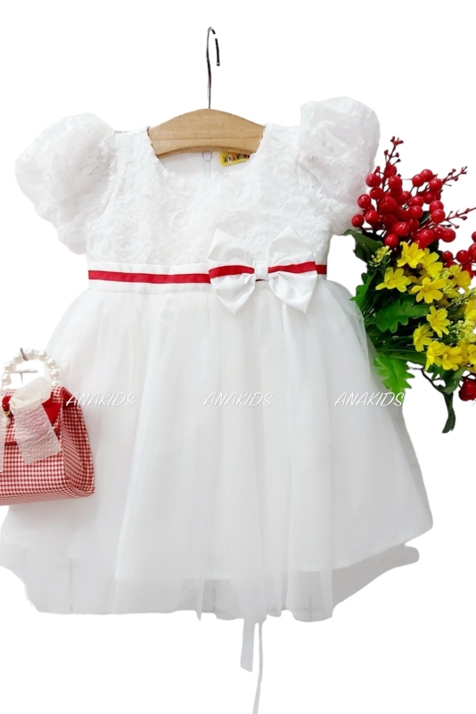 Đầm Voan Tay Phồng Bèo 1 Nơ 